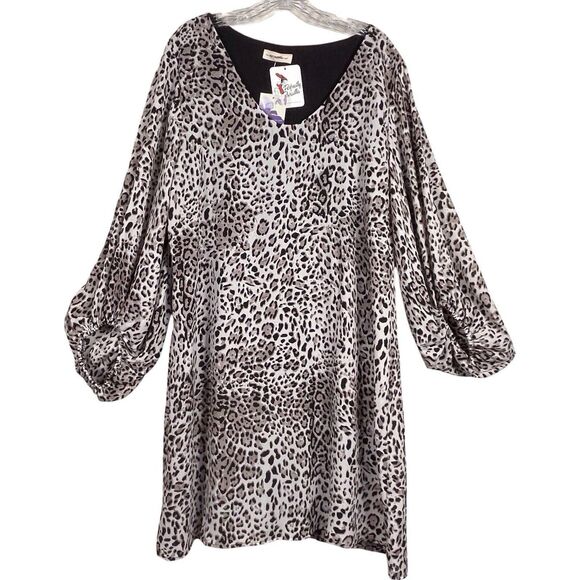 NWT ee:some Women Animal Print Shift Dress Size XL Brown Boho 3/4 Balloon Sleeve - Picture 3 of 14